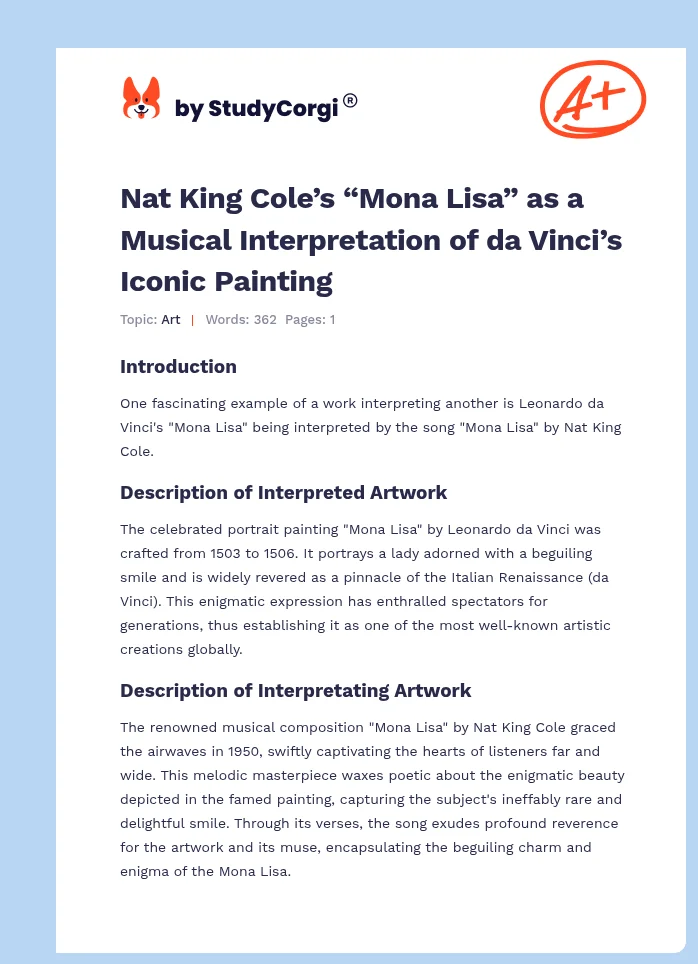 Nat King Cole’s “Mona Lisa” as a Musical Interpretation of da Vinci’s Iconic Painting. Page 1