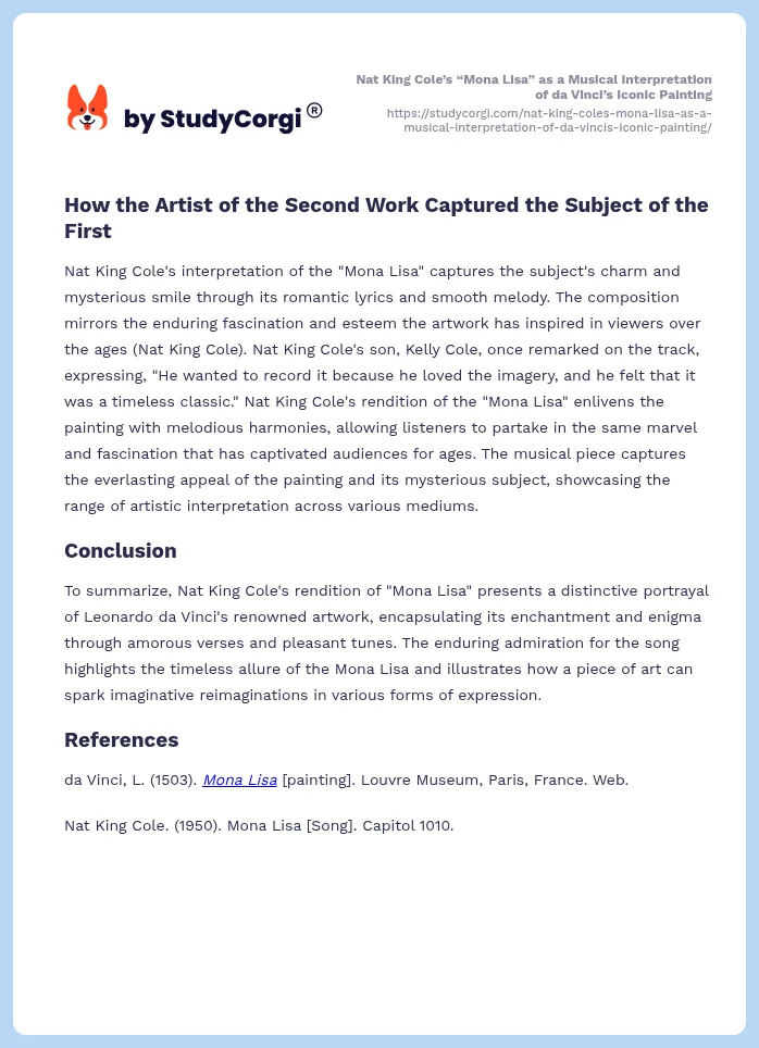 Nat King Cole’s “Mona Lisa” as a Musical Interpretation of da Vinci’s Iconic Painting. Page 2