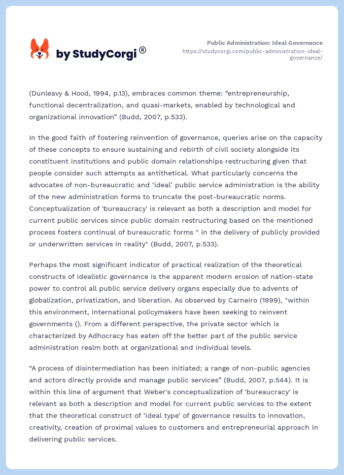 Public Administration: Ideal Governance. Page 2