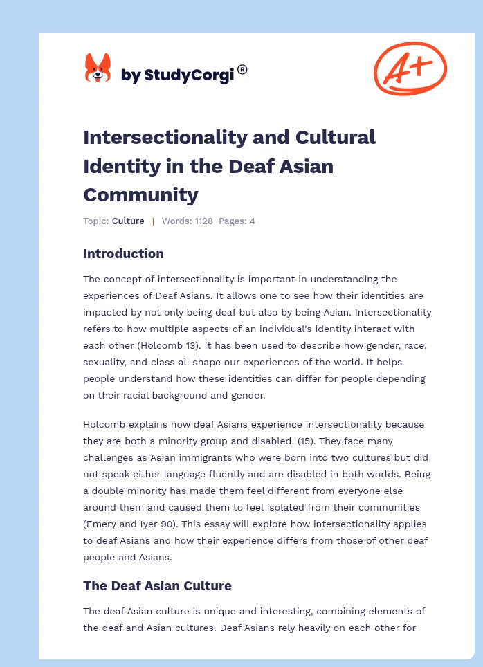Intersectionality and Cultural Identity in the Deaf Asian Community. Page 1