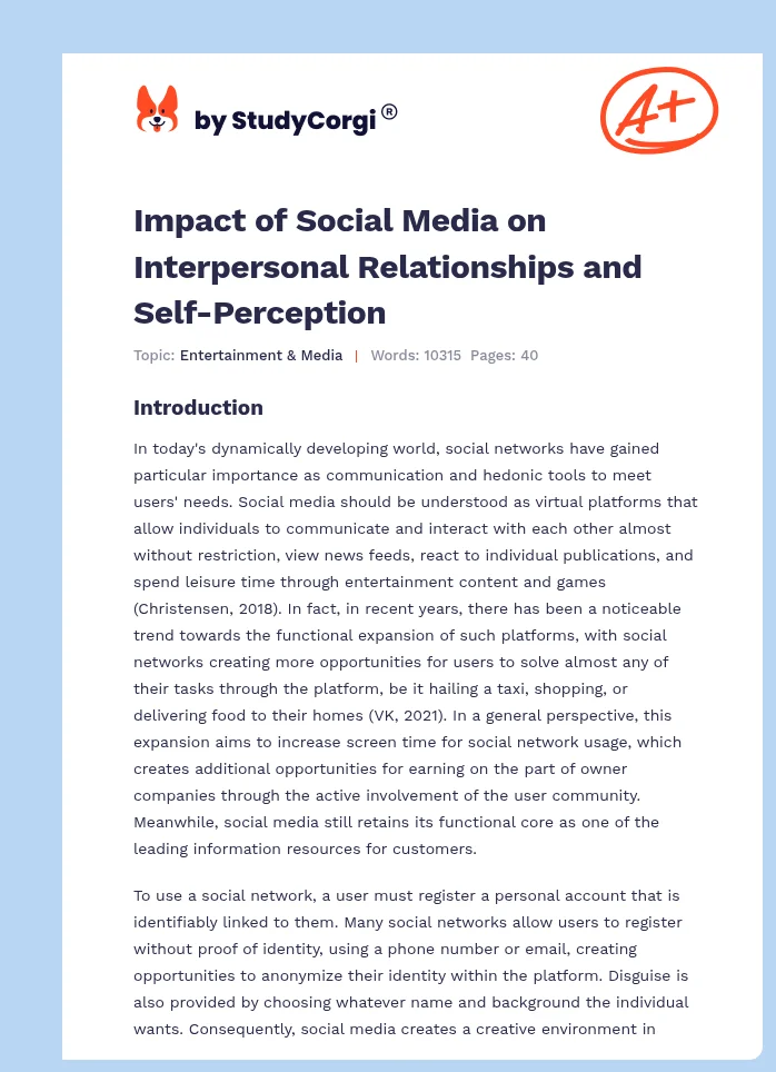 Impact of Social Media on Interpersonal Relationships and Self-Perception. Page 1