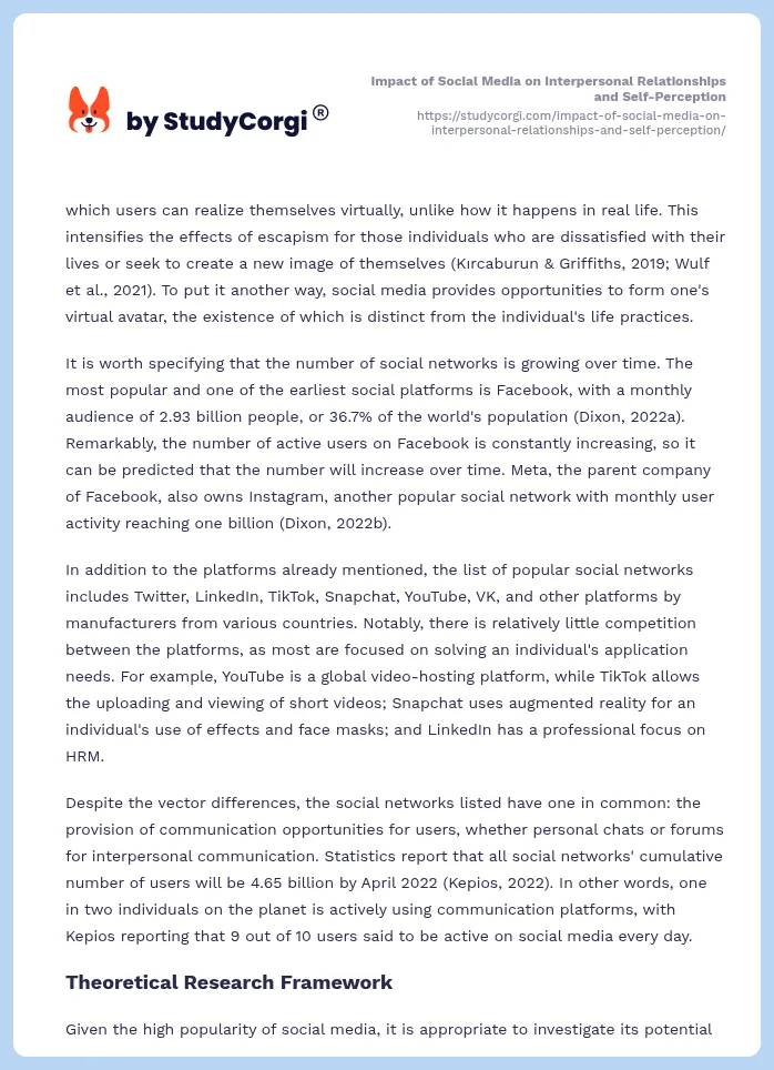 Impact of Social Media on Interpersonal Relationships and Self-Perception. Page 2