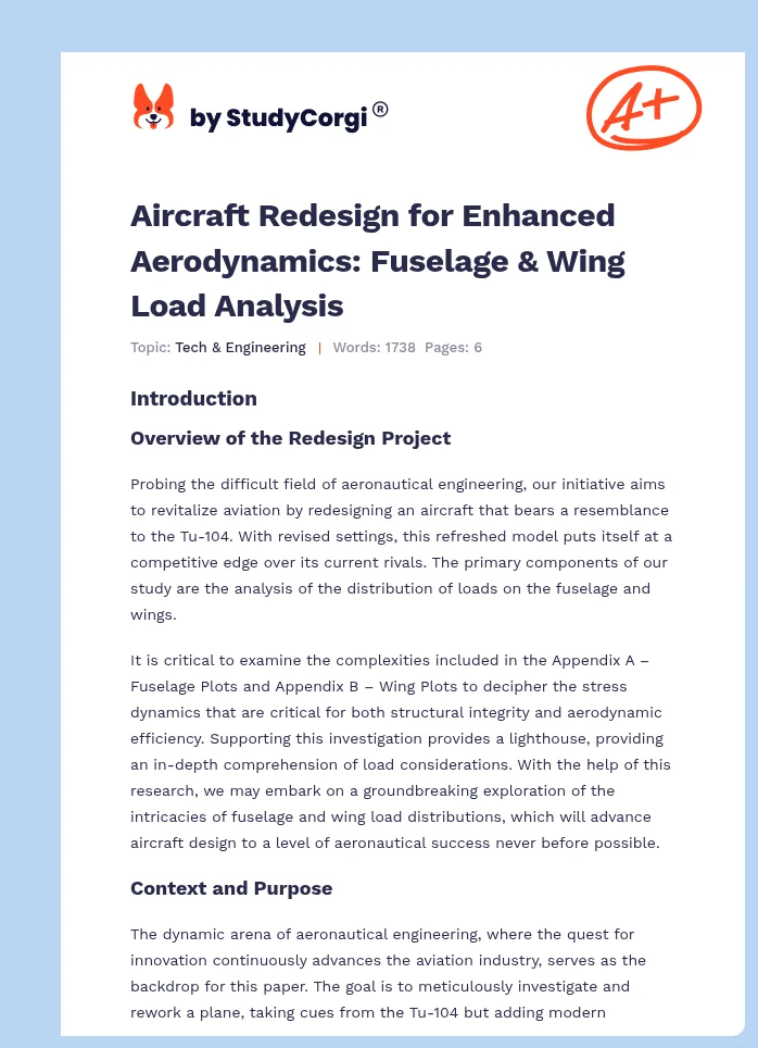 Aircraft Redesign for Enhanced Aerodynamics: Fuselage & Wing Load Analysis. Page 1