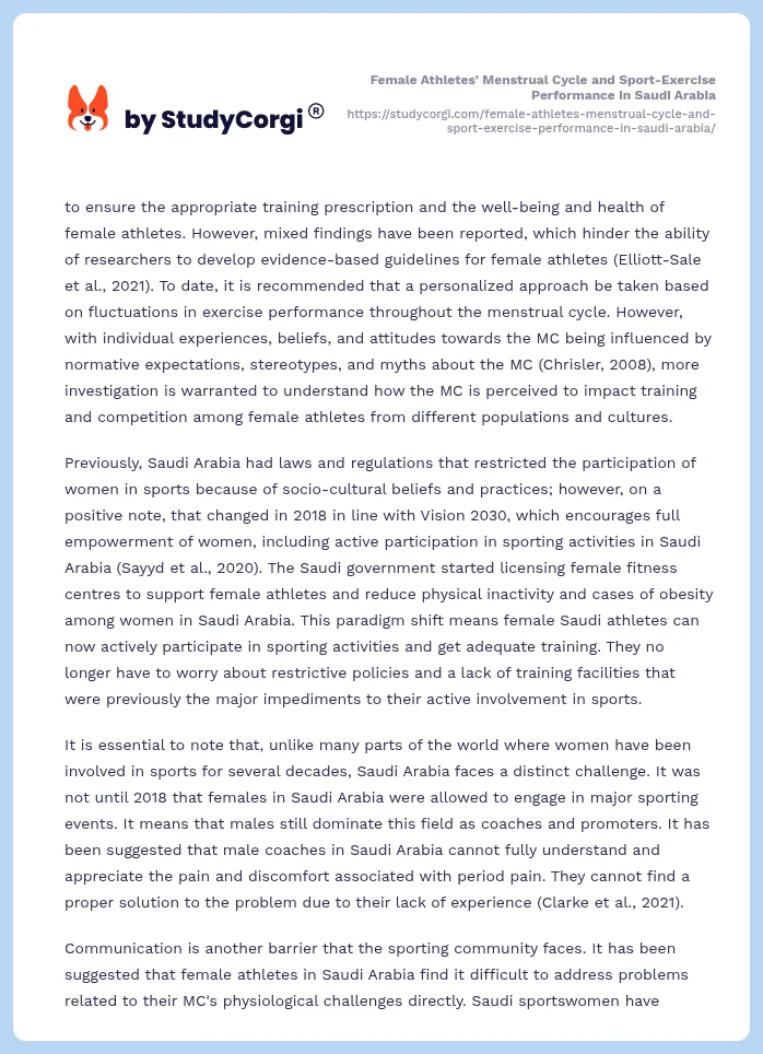 Female Athletes’ Menstrual Cycle and Sport-Exercise Performance in Saudi Arabia. Page 2