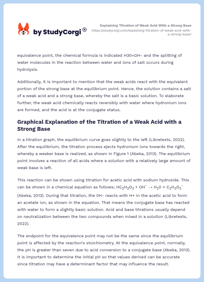 Explaining Titration of Weak Acid With a Strong Base. Page 2