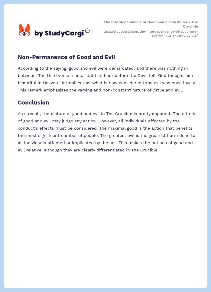 The Interdependence of Good and Evil in Miller's The Crucible. Page 2