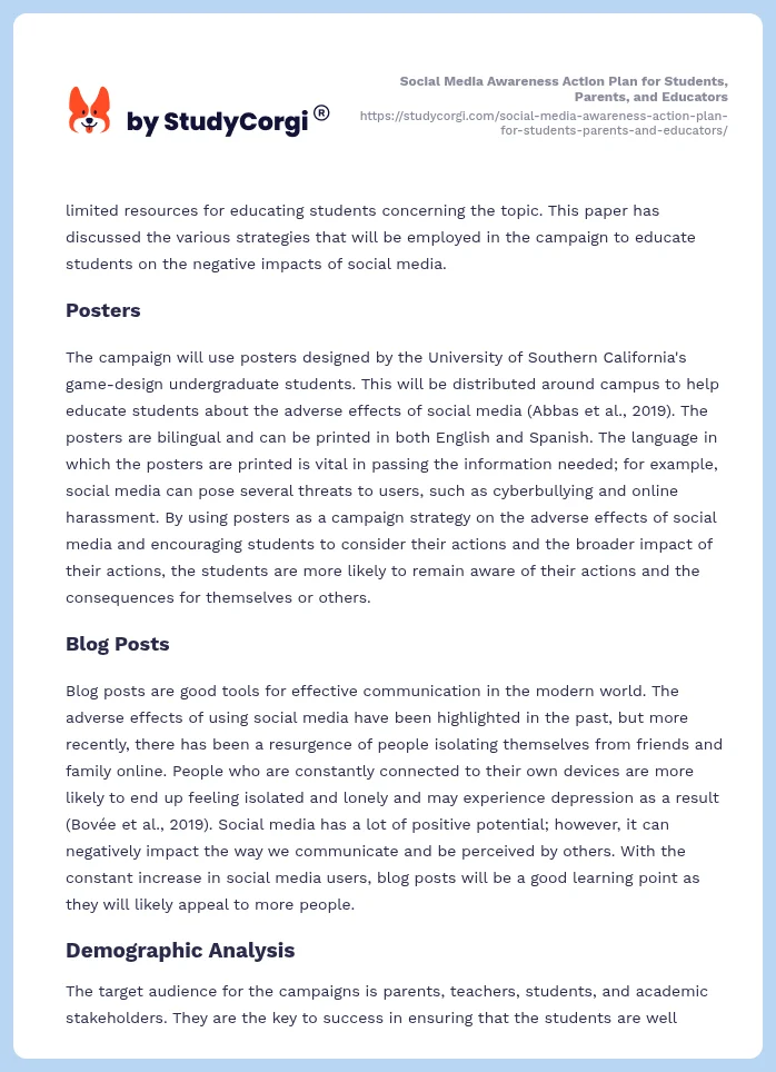 Social Media Awareness Action Plan for Students, Parents, and Educators. Page 2