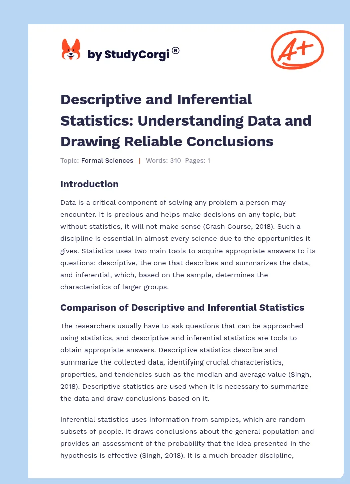 Descriptive and Inferential Statistics: Understanding Data and Drawing Reliable Conclusions. Page 1