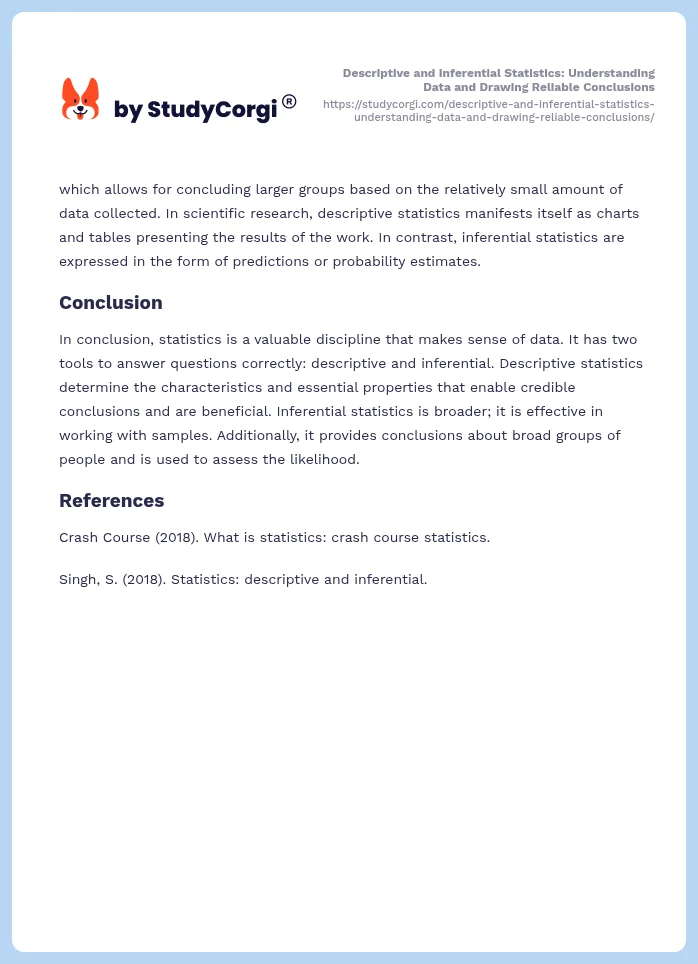 Descriptive and Inferential Statistics: Understanding Data and Drawing Reliable Conclusions. Page 2