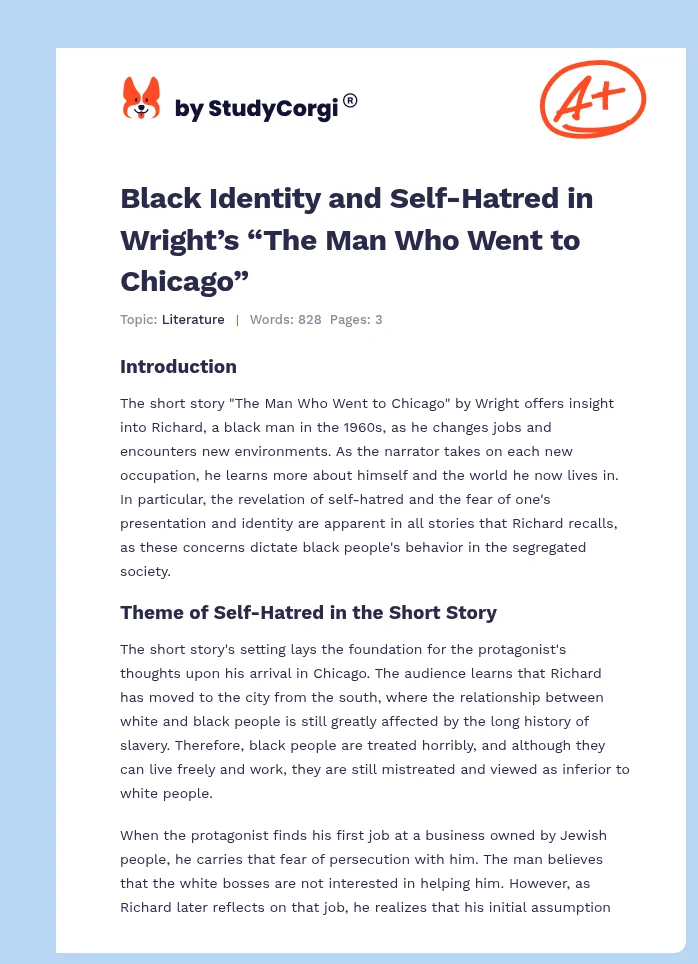 Black Identity and Self-Hatred in Wright’s “The Man Who Went to Chicago”. Page 1