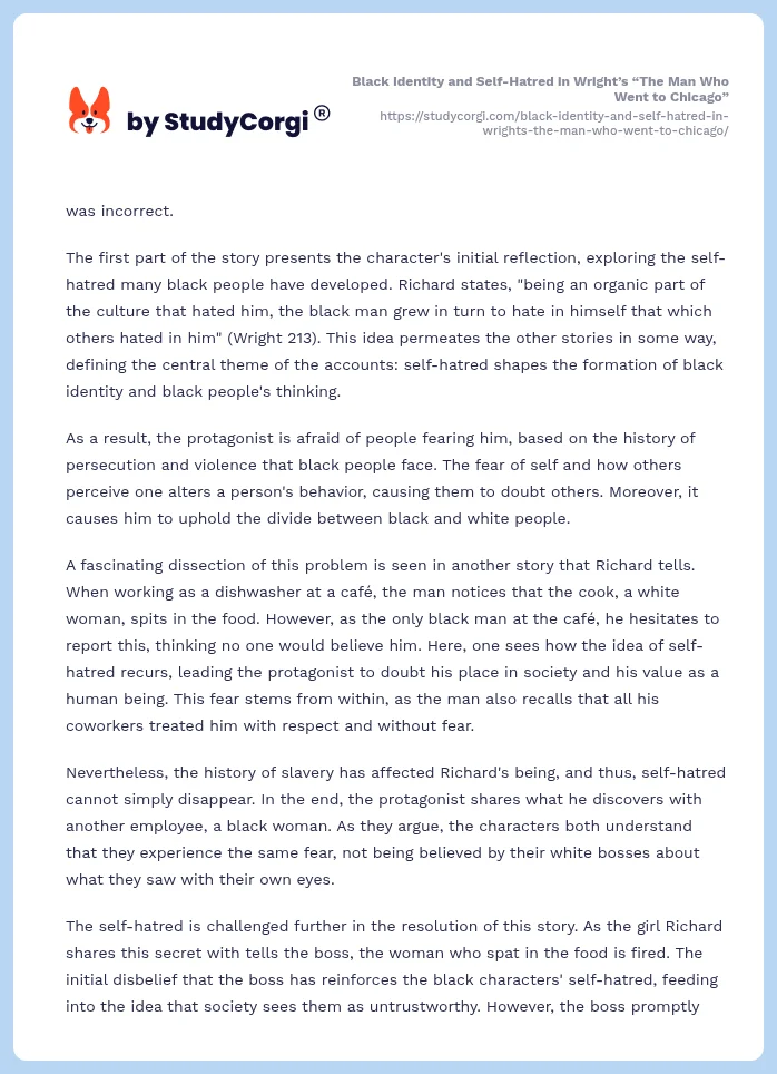 Black Identity and Self-Hatred in Wright’s “The Man Who Went to Chicago”. Page 2