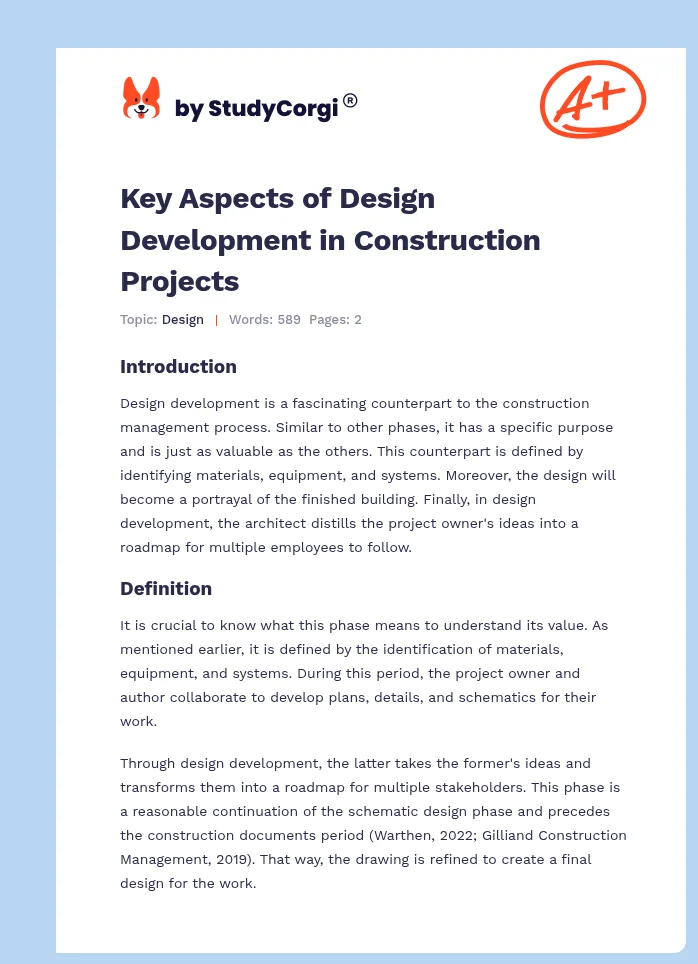 Key Aspects of Design Development in Construction Projects. Page 1