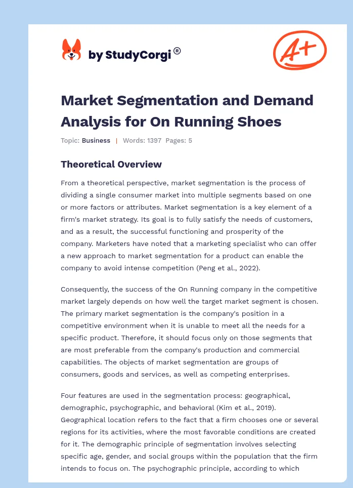 Market Segmentation and Demand Analysis for On Running Shoes. Page 1