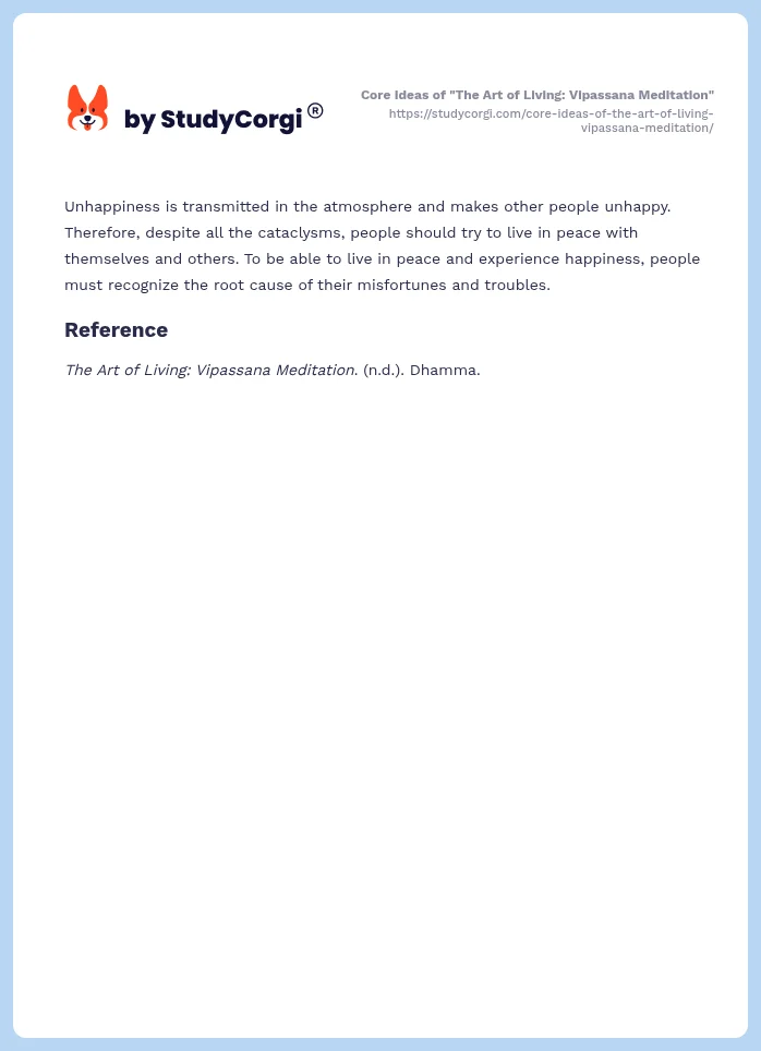 Core Ideas of "The Art of Living: Vipassana Meditation". Page 2