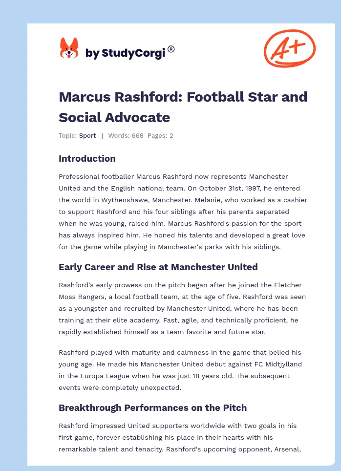 Marcus Rashford: Football Star and Social Advocate. Page 1