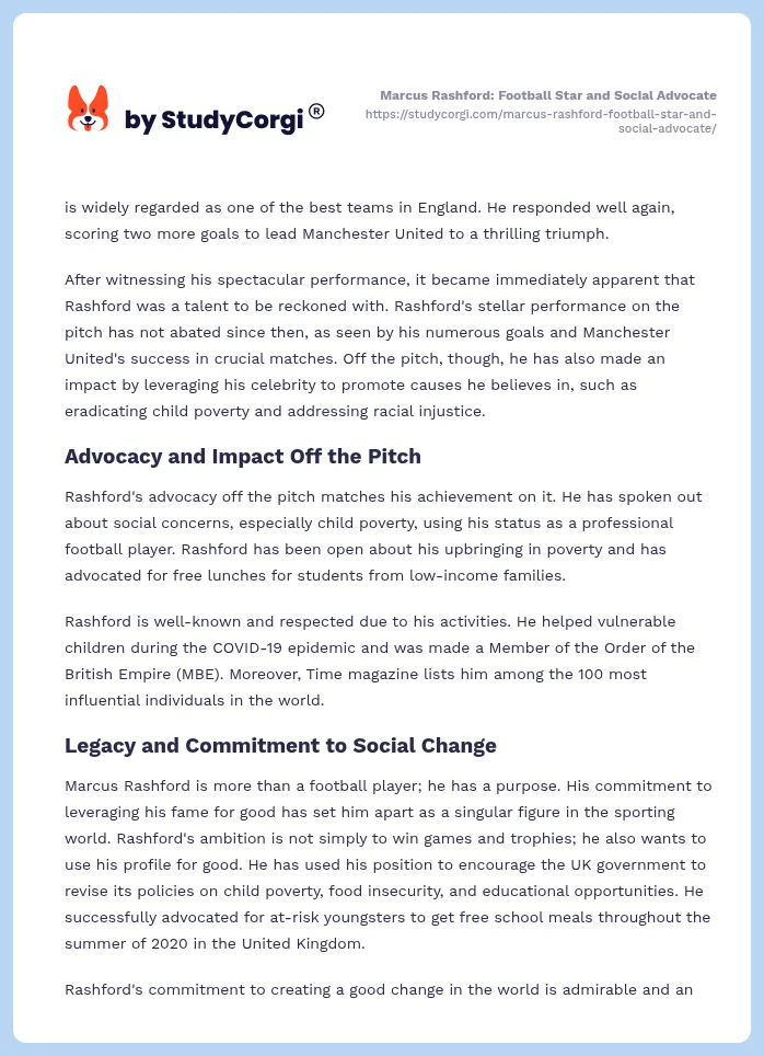 Marcus Rashford: Football Star and Social Advocate. Page 2