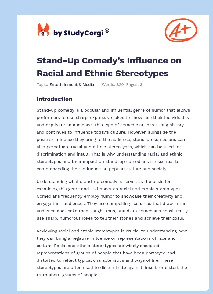 Stand-Up Comedy’s Influence on Racial and Ethnic Stereotypes. Page 1