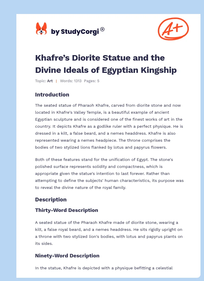 Khafre’s Diorite Statue and the Divine Ideals of Egyptian Kingship. Page 1