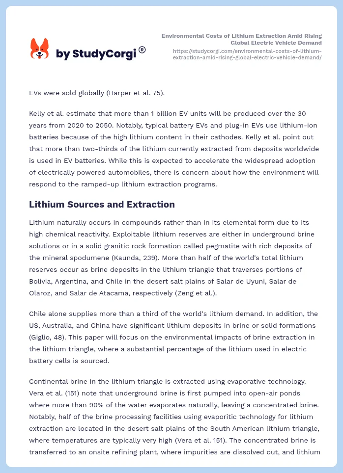 Environmental Costs of Lithium Extraction Amid Rising Global Electric Vehicle Demand. Page 2