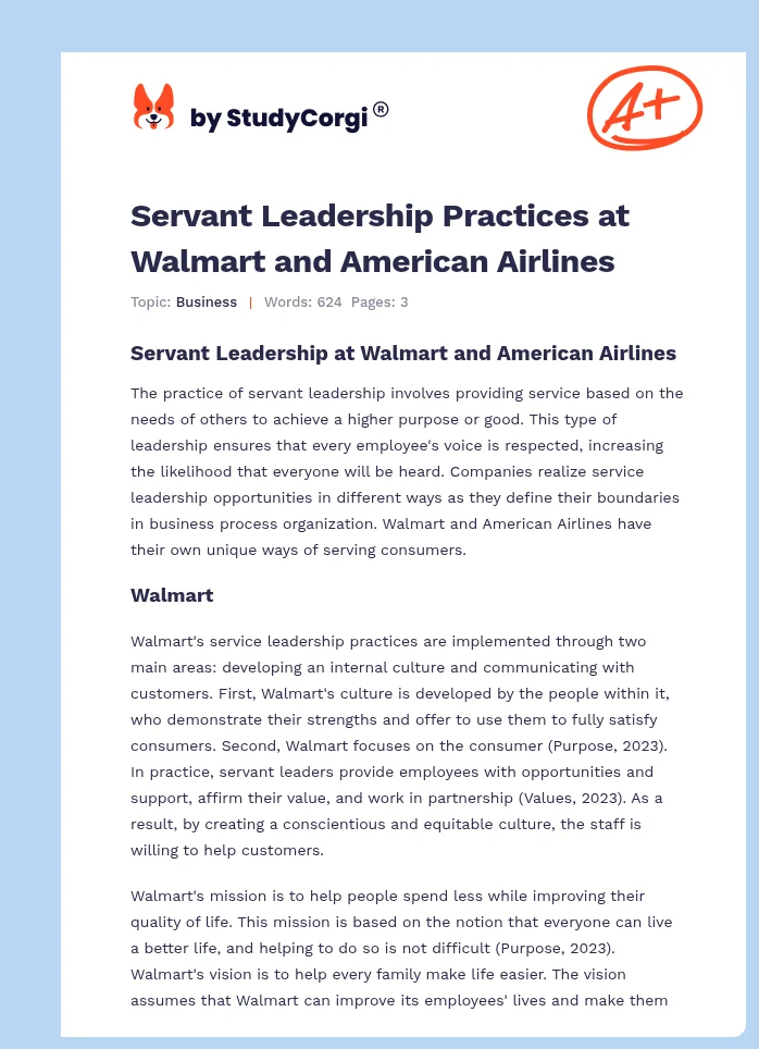 Servant Leadership Practices at Walmart and American Airlines. Page 1