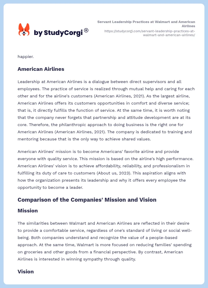 Servant Leadership Practices at Walmart and American Airlines. Page 2