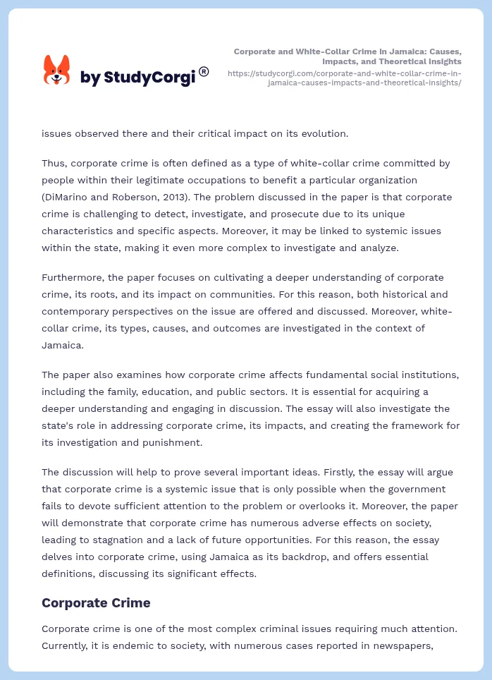 Corporate and White-Collar Crime in Jamaica: Causes, Impacts, and Theoretical Insights. Page 2