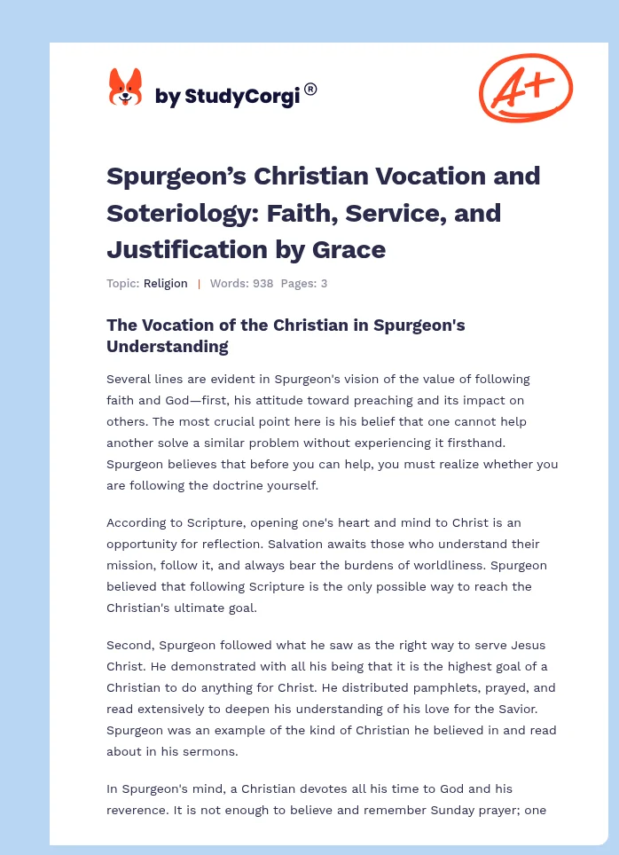 Spurgeon’s Christian Vocation and Soteriology: Faith, Service, and Justification by Grace. Page 1