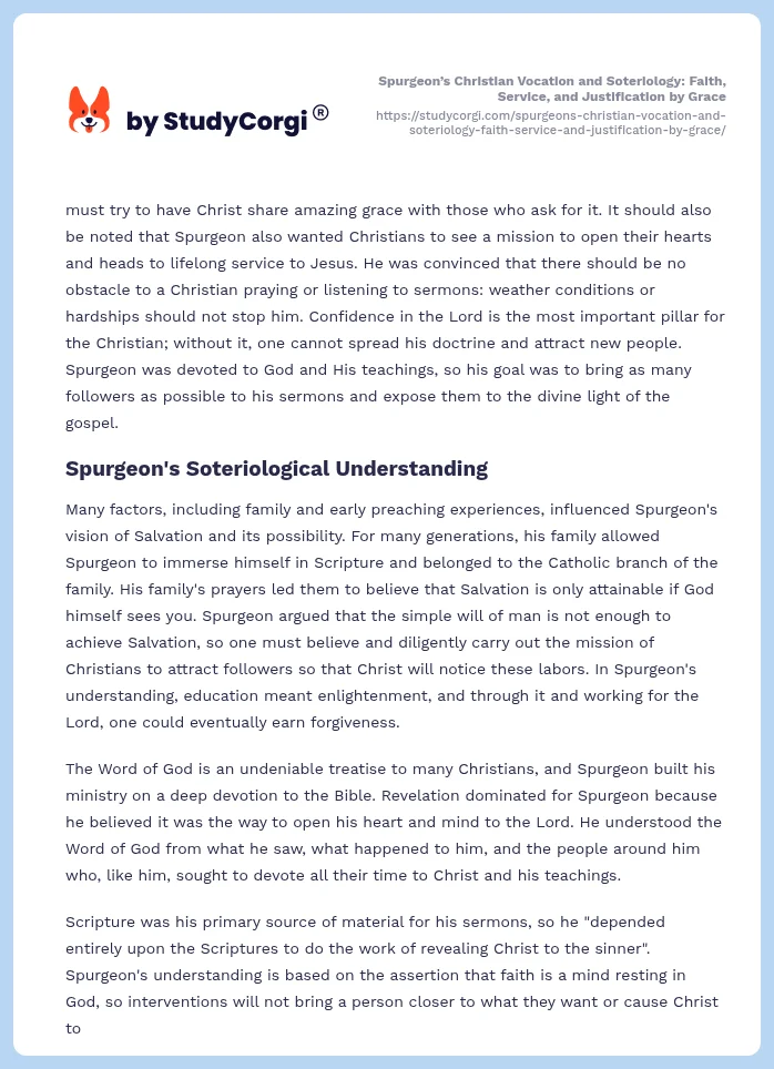Spurgeon’s Christian Vocation and Soteriology: Faith, Service, and Justification by Grace. Page 2