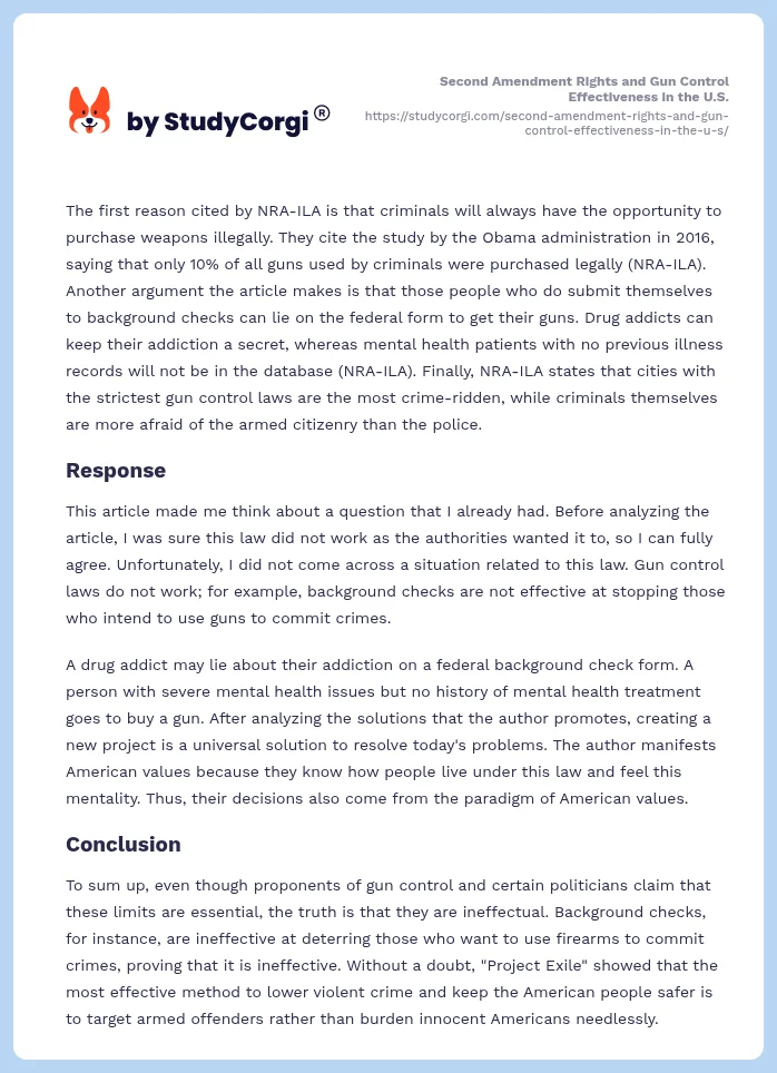 Second Amendment Rights and Gun Control Effectiveness in the U.S.. Page 2
