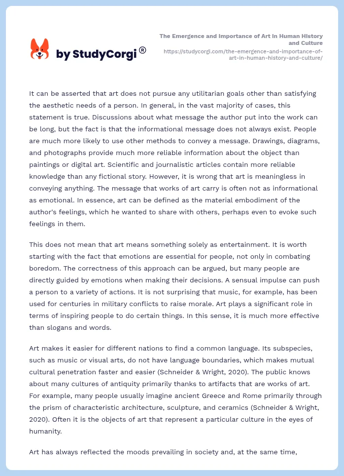 The Emergence and Importance of Art in Human History and Culture. Page 2