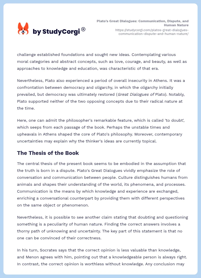 Plato’s Great Dialogues: Communication, Dispute, and Human Nature. Page 2