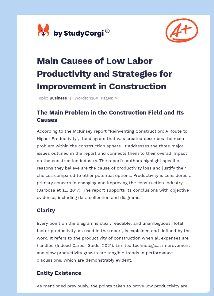 Main Causes of Low Labor Productivity and Strategies for Improvement in Construction. Page 1