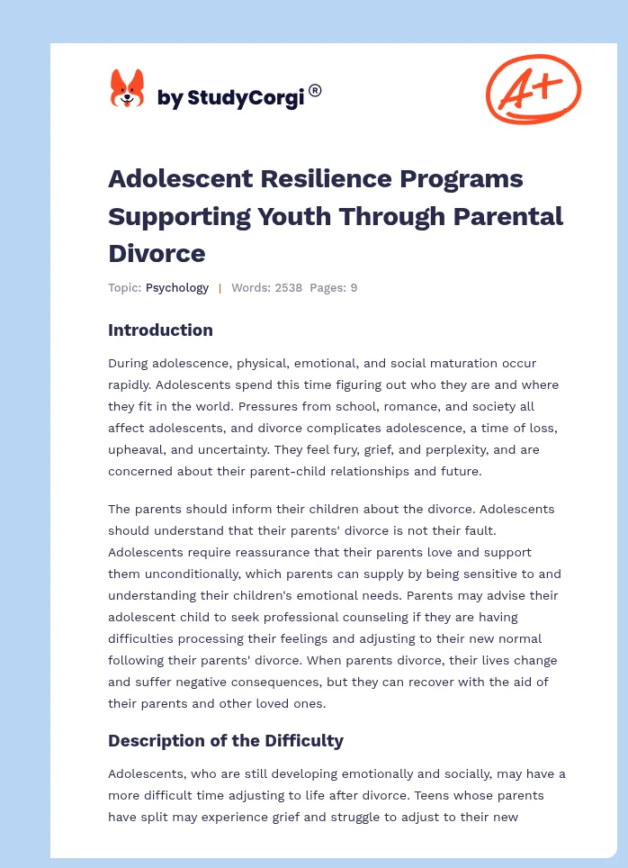 Adolescent Resilience Programs Supporting Youth Through Parental Divorce. Page 1