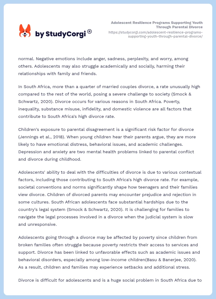 Adolescent Resilience Programs Supporting Youth Through Parental Divorce. Page 2