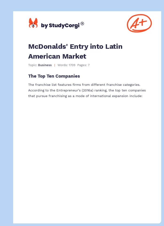 McDonalds' Entry into Latin American Market. Page 1