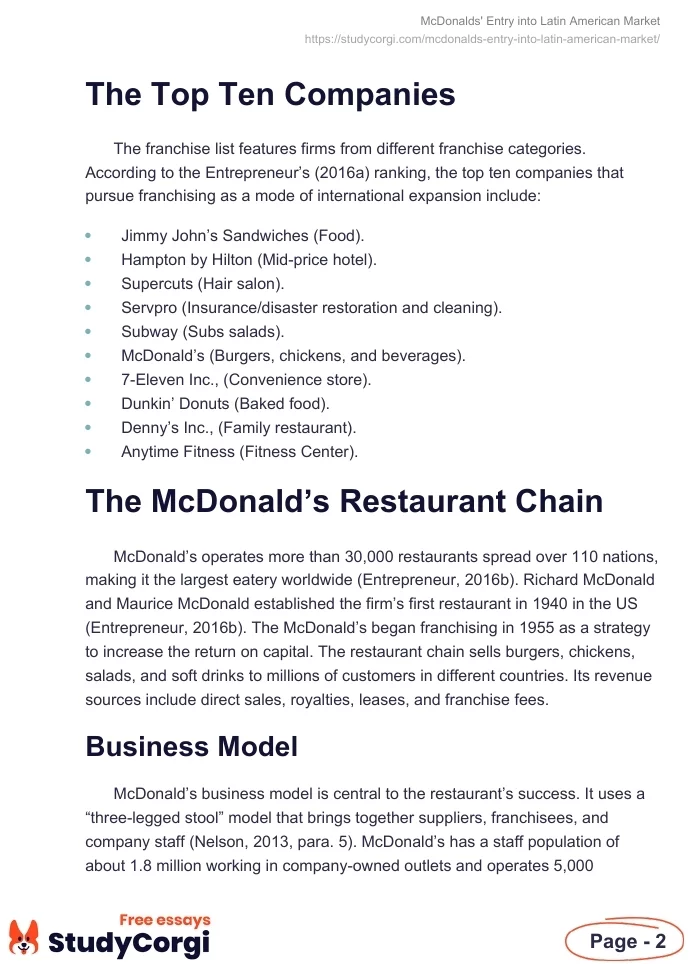 McDonalds' Entry into Latin American Market. Page 2
