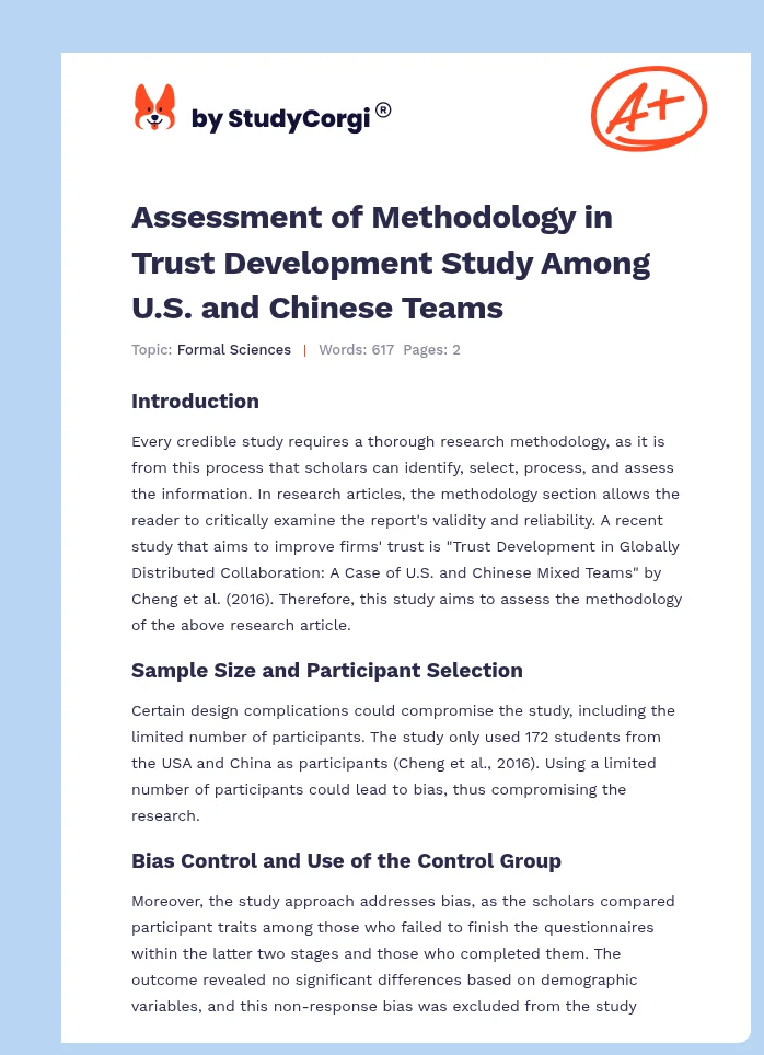 Assessment of Methodology in Trust Development Study Among U.S. and Chinese Teams. Page 1