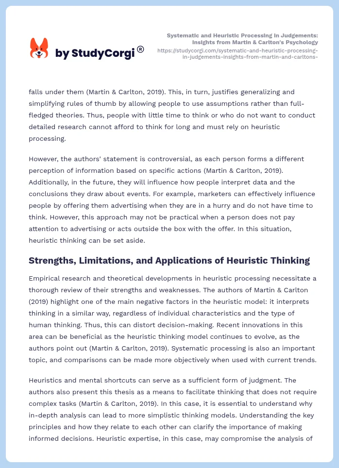 Systematic and Heuristic Processing in Judgements: Insights from Martin & Carlton's Psychology. Page 2