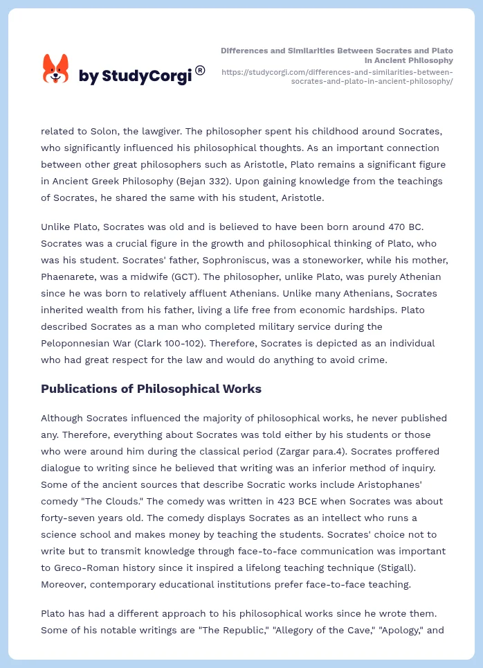 Differences and Similarities Between Socrates and Plato in Ancient Philosophy. Page 2