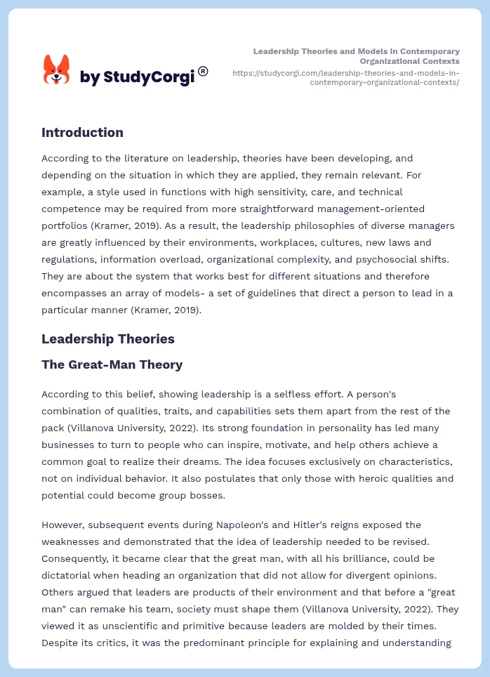 Leadership Theories and Models in Contemporary Organizational Contexts. Page 2