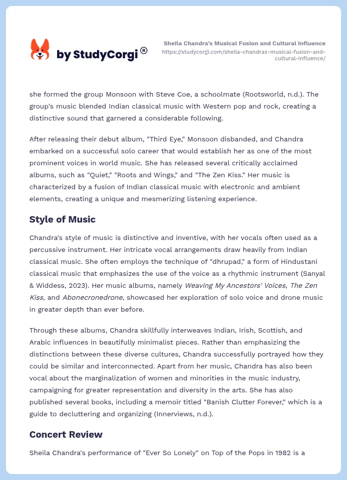 Sheila Chandra’s Musical Fusion and Cultural Influence. Page 2