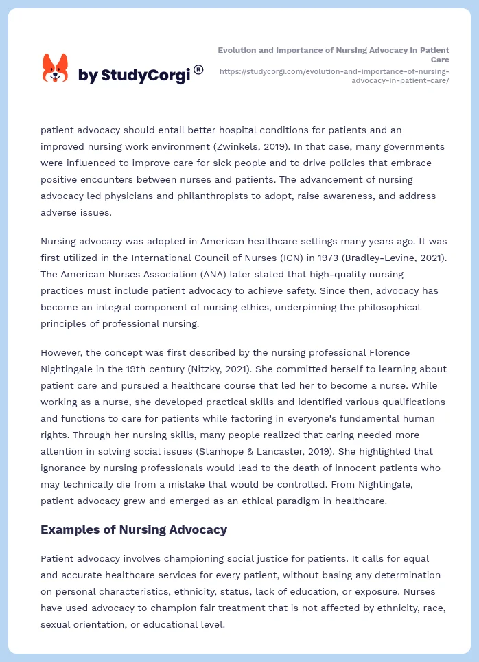 Evolution and Importance of Nursing Advocacy in Patient Care. Page 2