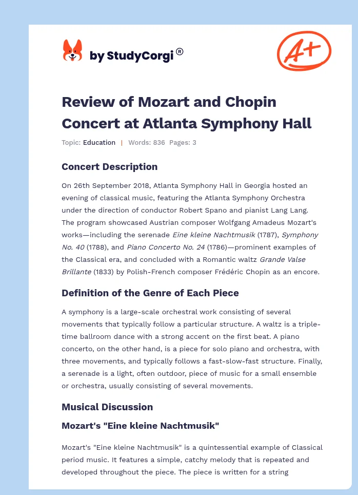 Review of Mozart and Chopin Concert at Atlanta Symphony Hall. Page 1