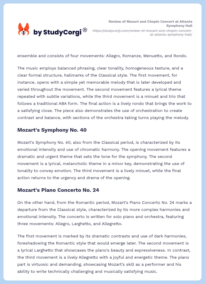 Review of Mozart and Chopin Concert at Atlanta Symphony Hall. Page 2