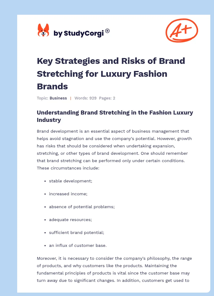 Key Strategies and Risks of Brand Stretching for Luxury Fashion Brands. Page 1