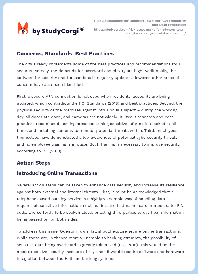Risk Assessment for Odenton Town Hall Cybersecurity and Data Protection. Page 2