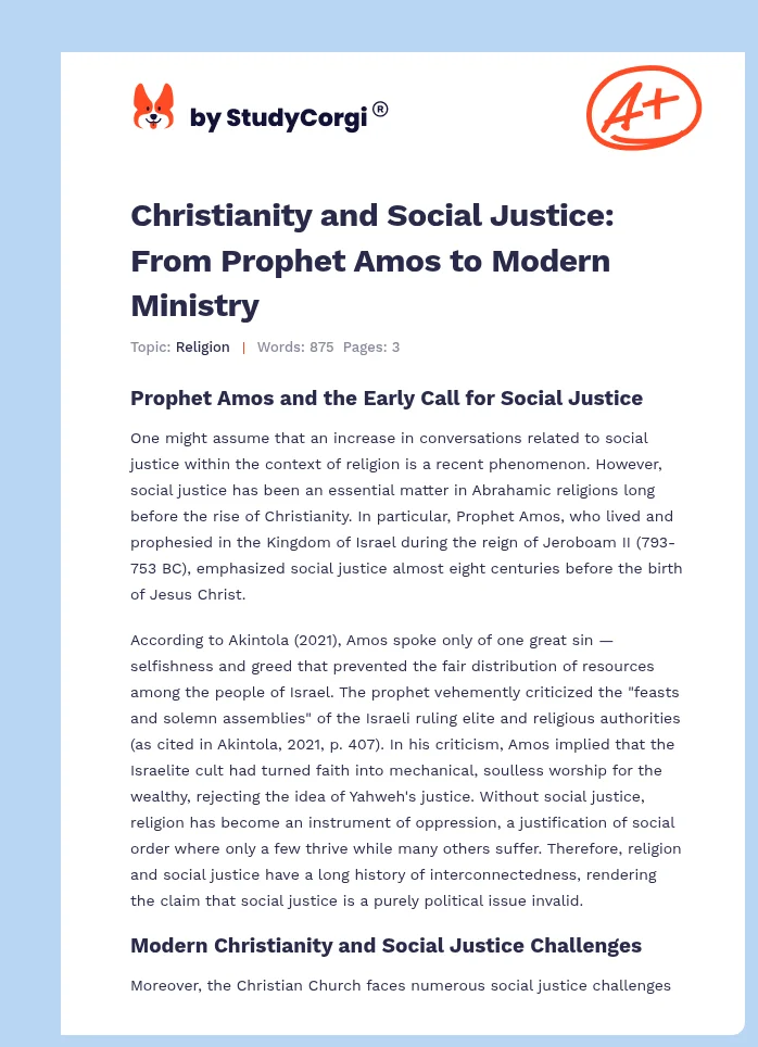 Christianity and Social Justice: From Prophet Amos to Modern Ministry. Page 1
