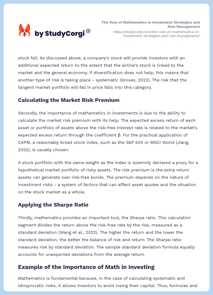 The Role of Mathematics in Investment Strategies and Risk Management. Page 2