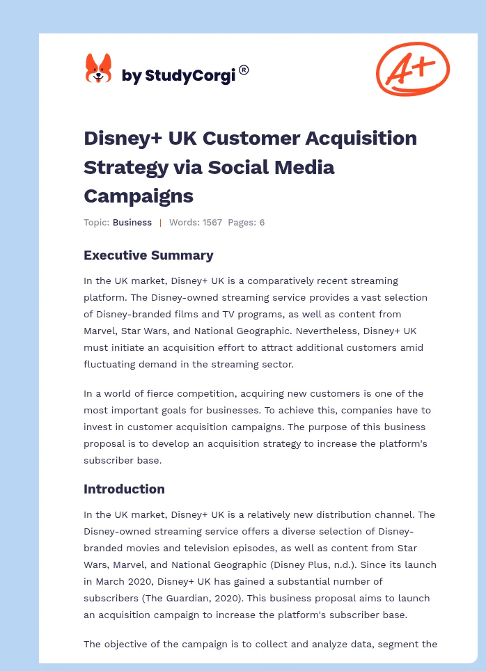 Disney+ UK Customer Acquisition Strategy via Social Media Campaigns. Page 1