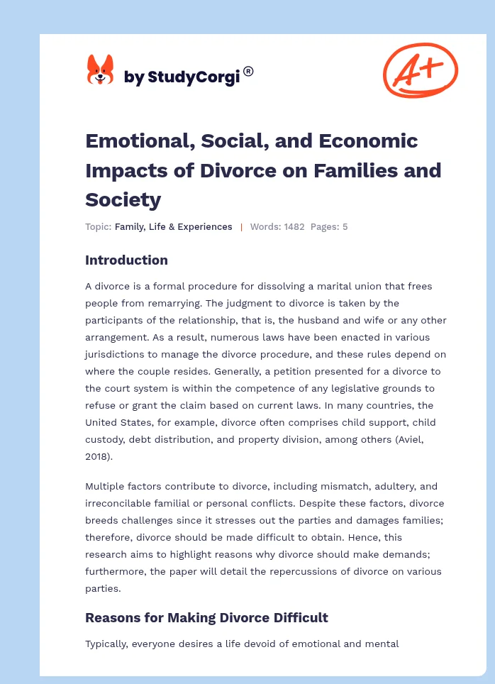 Emotional, Social, and Economic Impacts of Divorce on Families and Society. Page 1